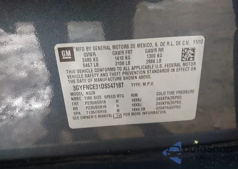 2013 Cadillac Srx Luxury Collection z USA, uszkodzony, nr VIN 3GYFNCE31DS547187